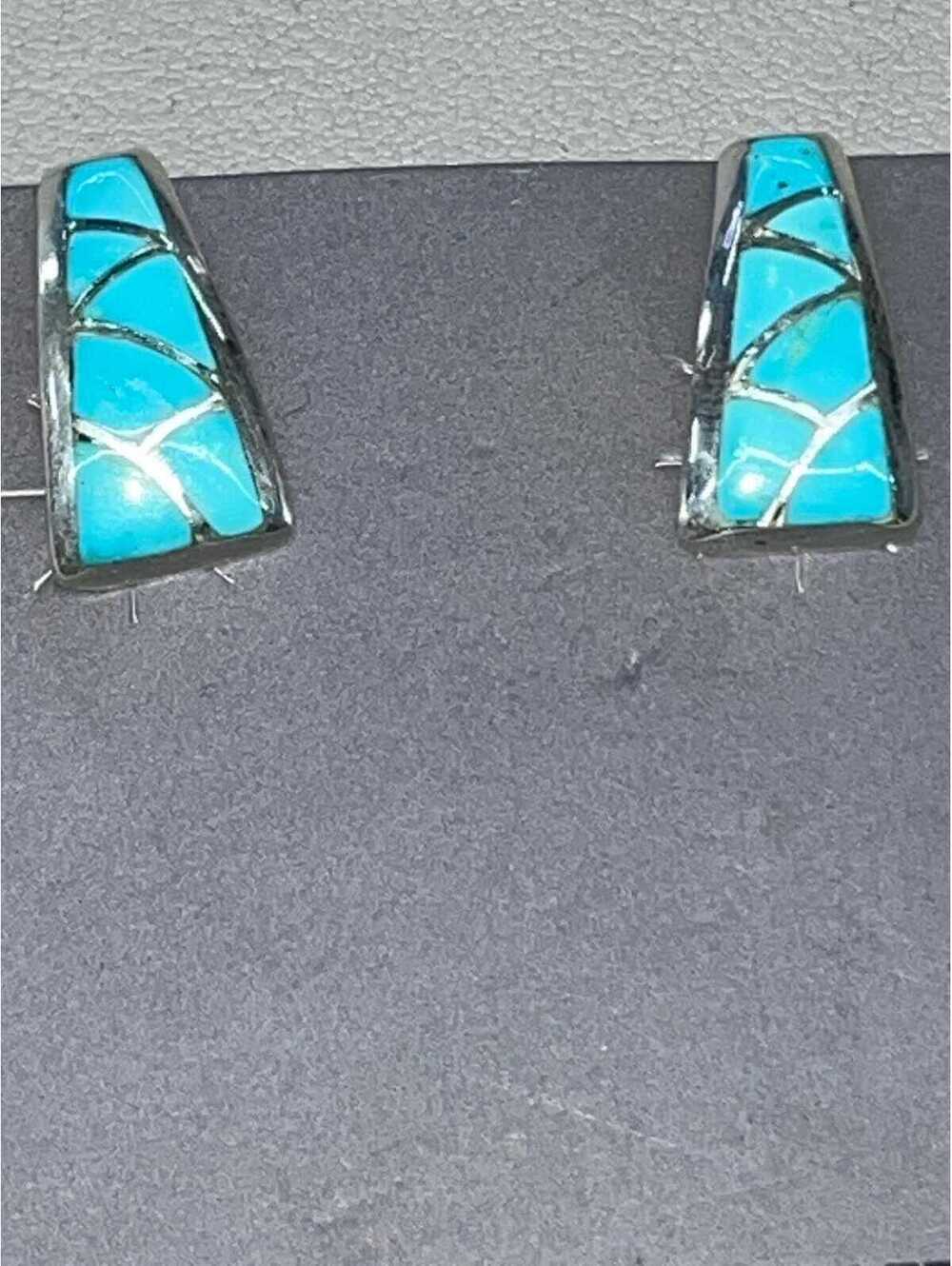 Zuni turquoise inlay cluster traditional earrings sterling silver post